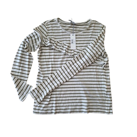 Lucky Brand Women’s Striped Ruffle Top Size S New With Tags Green White Cotton - Picture 5 of 10